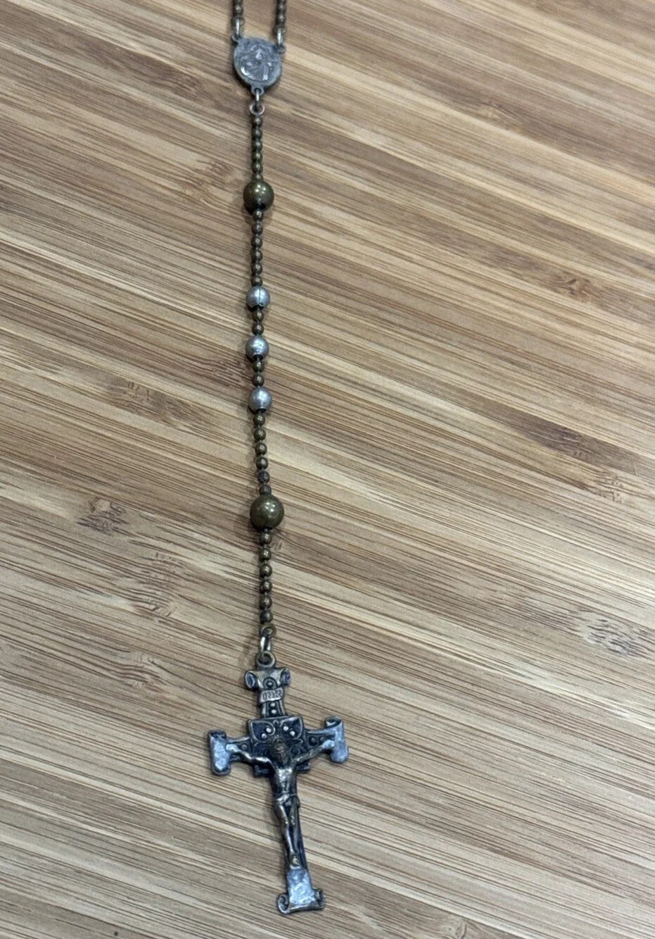 Vintage Military Service Combat Rosary Brass Beads Pull-Chain 